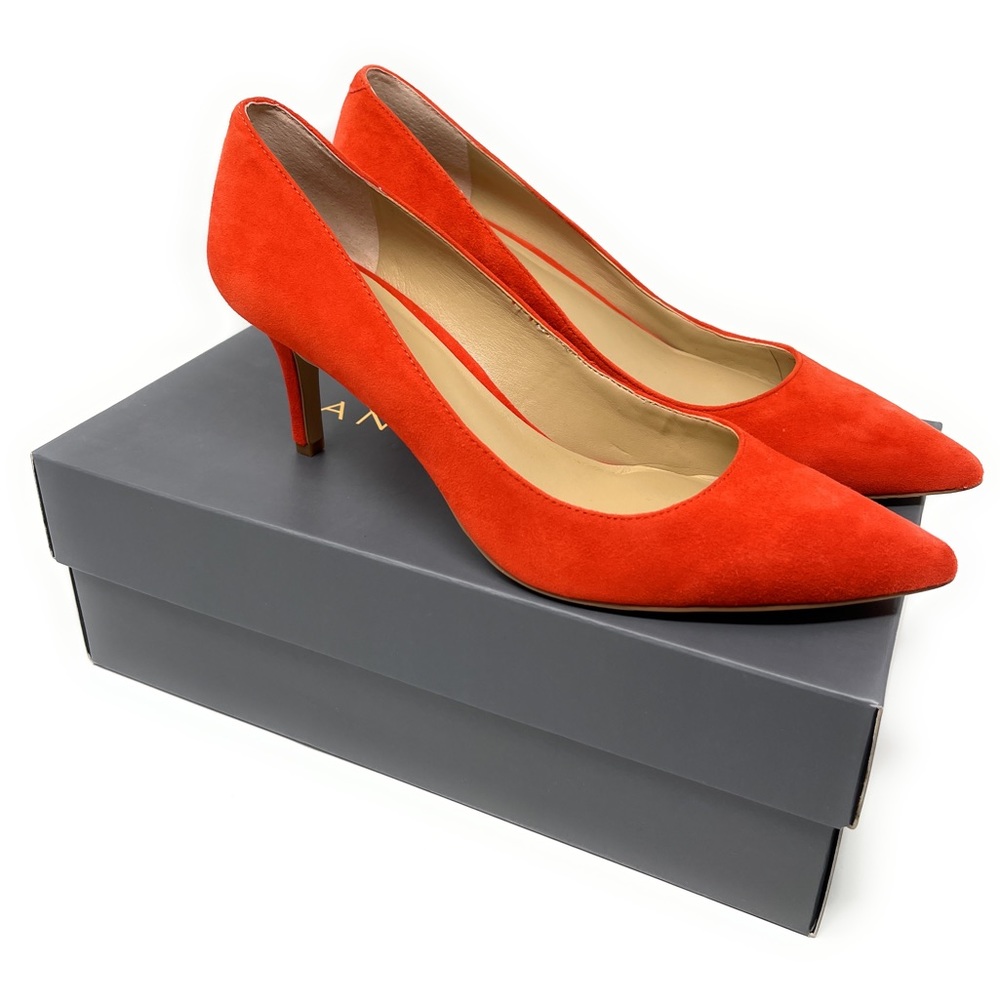 Ann Taylor Eryn Suede Kitten Pump, fire glow orange, size 7
